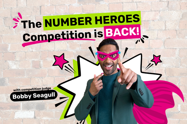 Image of Bobby Seagull with text saying "The Number Heroes Competition is BACK! with competition judge Bobby Seagull"