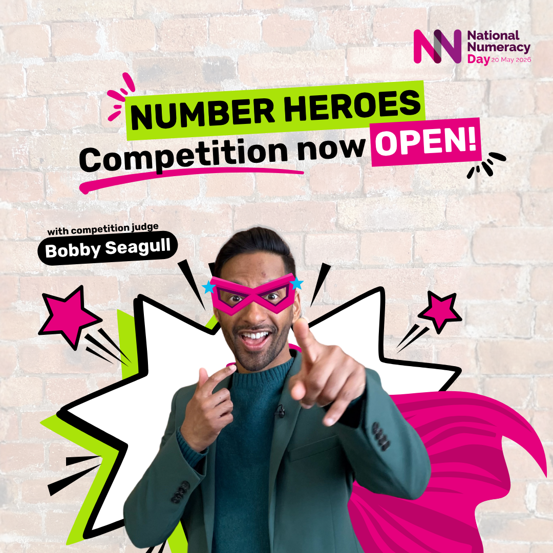 Promotional image for the competition with a photo of Bobby Seagull
