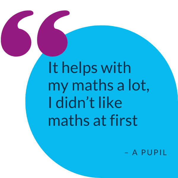 Quote from Haydn pupil saying "It helps me with my maths a lot, I didn't like maths at first"