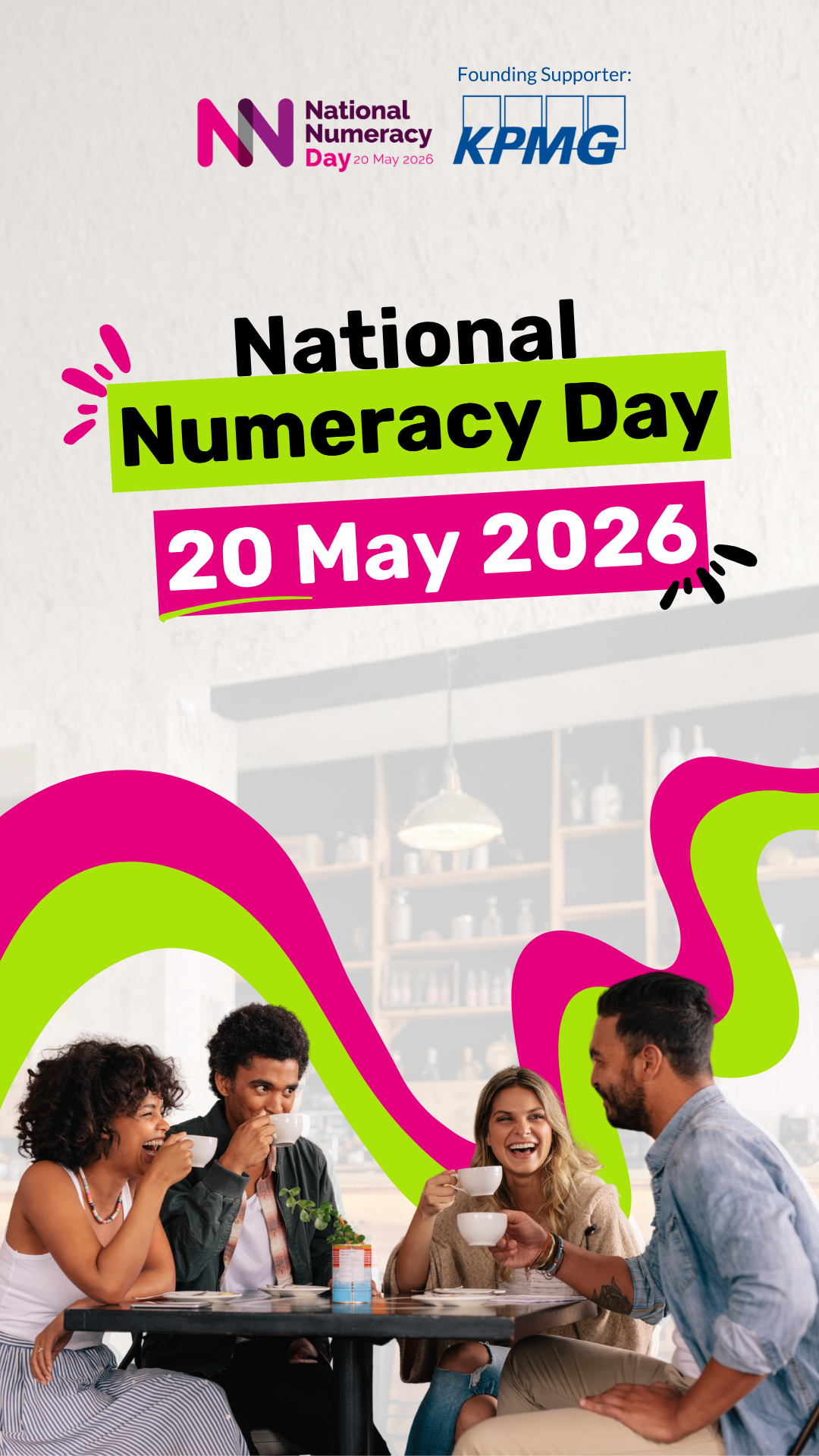A photo of a group of people, with text saying "National Numeracy Day 20 May 2026"
