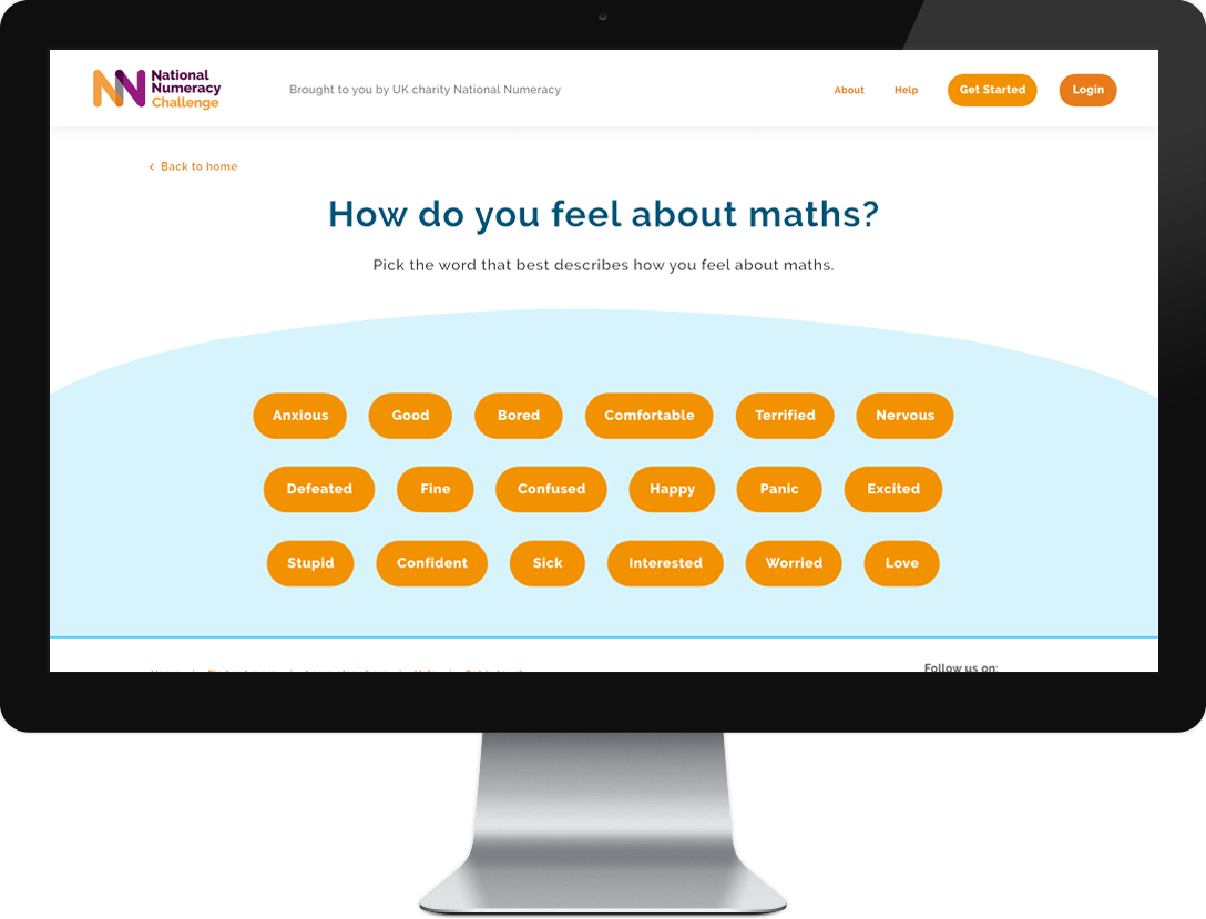 National Numeracy Challenge "how do you feel about maths?" on a desktop computer