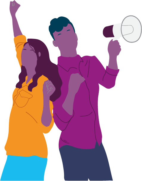 Graphic of a two people with a megaphone