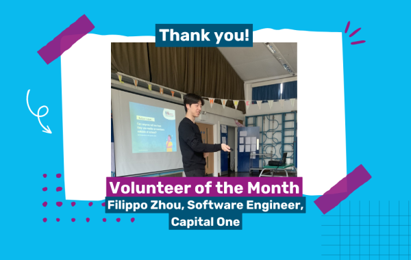 Photo of volunteer, Filippo Zhou, giving an assembly at a school