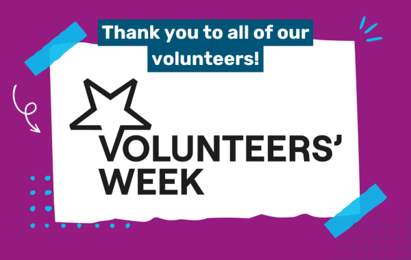 A graphic saying "Thank you to all of our volunteers!"