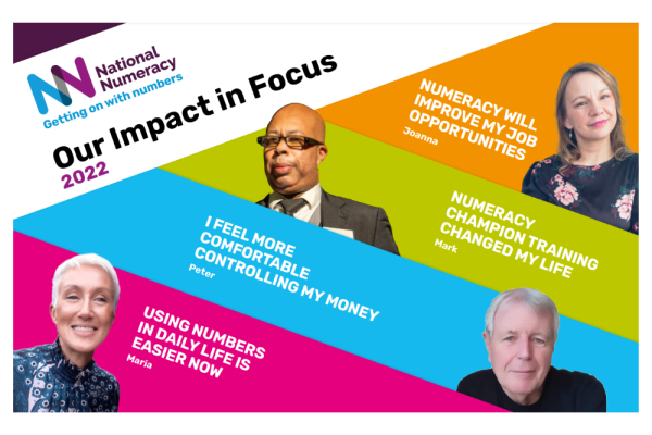 Cover the National Numeracy 2022 impact report, featuring real-life learners