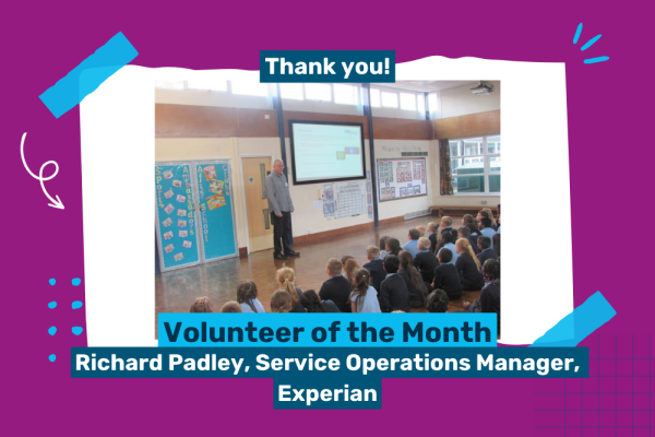 Photo of volunteer, Richard Padley, giving an assembly at a school