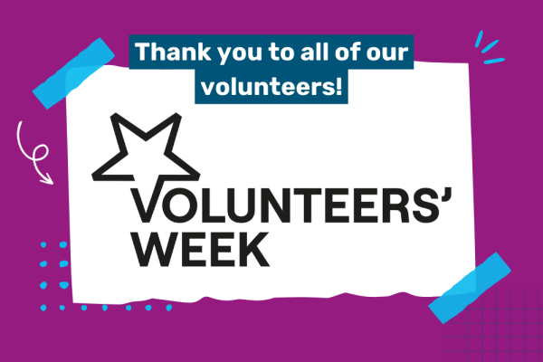 Volunteers' Week logo with text saying "Thank you to all of our volunteers!"